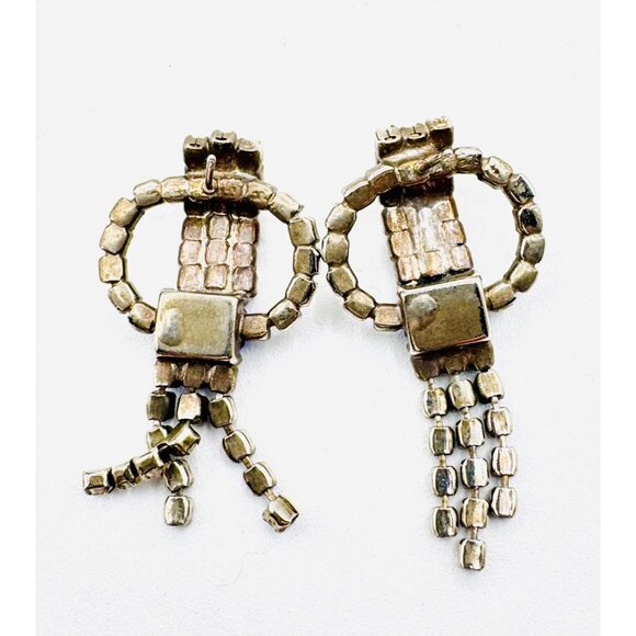 Vintage Art Deco Blue And Clear Prong Set Rhinestone Post Earrings - Picture 5 of 5